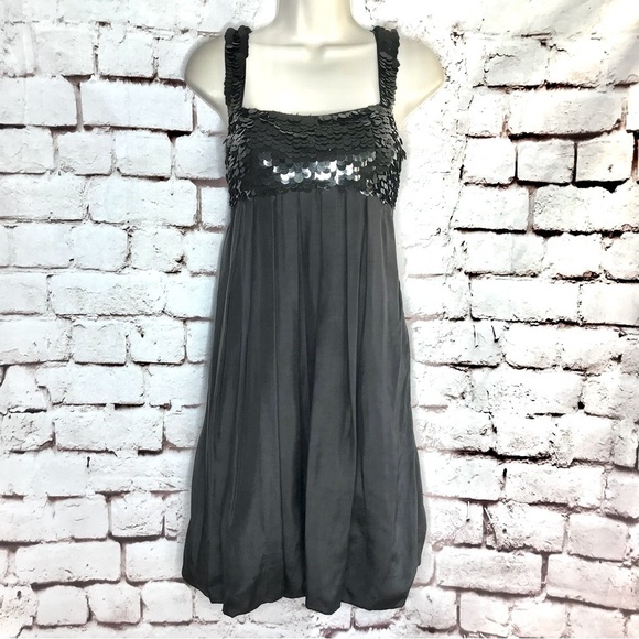 HANNAH JO Bubble Hem Silk Dress L Black Sequin Top Babydoll Size Large - Picture 13 of 15